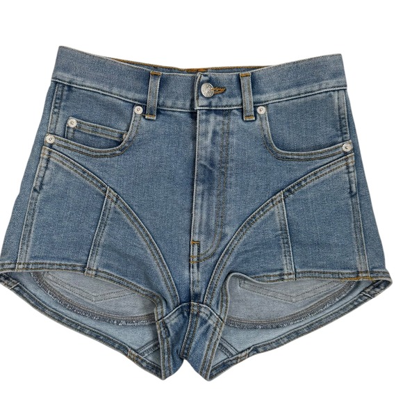 Mugler Light Blue Spiral Denim High Rise Shorts Small Size 36 Made in Italy